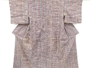 アンティーク　縞に抽象花模様織り出し手織り紬着物